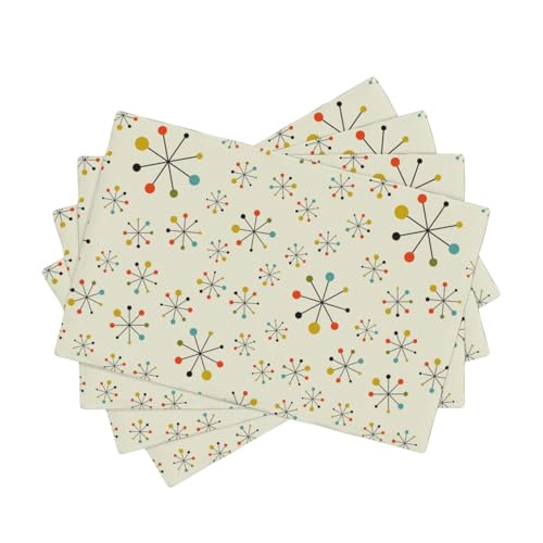 Mid Century Retro Placemats Set of 4 Yellow Kitchen Table Mats for Dining Farmhouse Holiday Home Decor,Linen Washable Place Mats 12x18 4 PCS, Style-18 - color: Style-18, size: 12"X18"|4 PCS