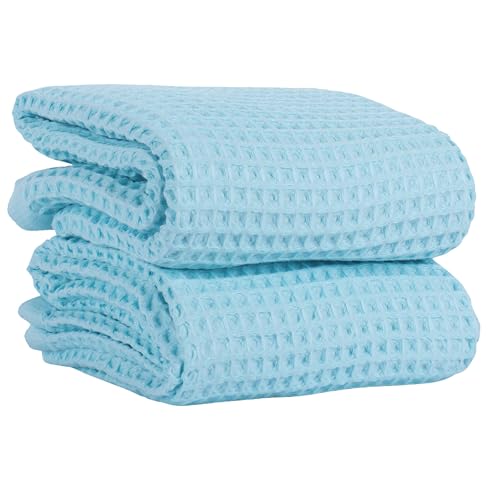 PÜSKÜL 2-Piece Natural 100% Turkish Cotton Waffle Bath Towels Extra-Large | Turquoise, 32x63" Bath Sheet Towel, Light Soft Absorbent Quick-Dry Lint-Free Premium Honeycomb Weave Oeko-Tex Made in Turkiye - color: Turquoise