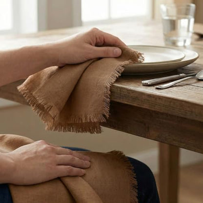 ACCENTHOME Brown Cotton Linen Napkin Set of 6 18x18 inch Dinner Napkins - Washable Soft Premium Hotel Quality Reusable Napkins Perfect Table Napkins for Family Dinners, Weddings & Everyday Use | Cotton Linen Blend Napkins, Machine Wash On Gentle Cycle, Ec