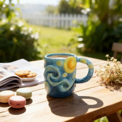 Ceramic Large Coffee Mug, 13oz 3D Handmade and Hand-painted Starry Sky Tea Cup