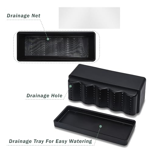 D'vine Dev 2-Pack Rectangular Planters, 12 x 4.5 in, Black, 76-X-B-2 | Minimalist Design, Large Planting Capacity, Drainage Holes & Saucer, Thick-Walled Durable Build, Ideal for Windowsills - color: Black