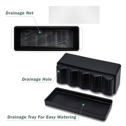 D'vine Dev Rectangular Planter, 12 x 4.5 in, Black, 76-X-B-1 | Minimalist Design, Large Planting Capacity, Drainage Holes & Saucer, Thick-Walled Durable Build, Ideal for Windowsills - color: Black