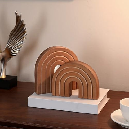 DoubleFill Set of 2 Wooden Arch Decor Boho Wood Rainbow Arch Decorative Objects Modern Shelf Decor Aesthetic for Table Shelf Mantel Living Room Decor