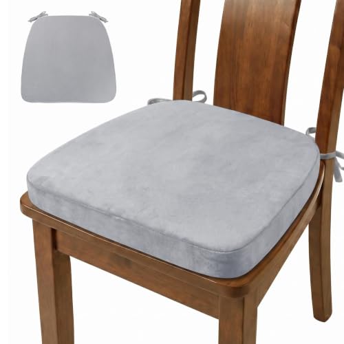 D-Shaped Chair Cushions Set of 1, Chair Pads with Ties, 17" x 16", Winter | 2" Thick Non Slip Seat Cushion for Dining & Kitchen Chairs, 40D Foam, Removable Washable Cover, Winter Grey - color: Winter Grey