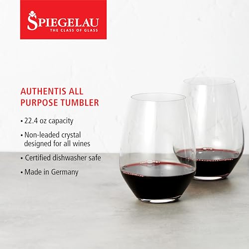 Spiegelau Authentis All Purpose Tumblers, Large Crystal Clear Stemless Glasses for Red and White Wines for Housewarming Gifts, Holiday Celebrations, Picnic, Home Bar, 22.4 oz, Set of 4 - style: XXL tumbler