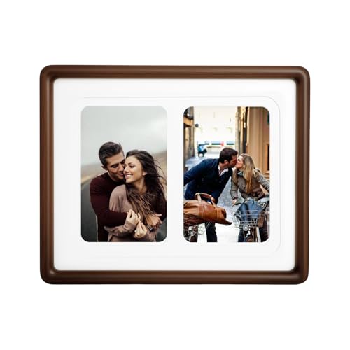 8x10 Collage Picture Frame Natural Walnut Teak Solid Wood, 4x6 Collage Photo Frame Displays 2 Photos or 8x10 (Without Mat), Wooden Frame for Tabletop or Wall Mounting Display - color: Walnut, size: 8x10-2 Opening