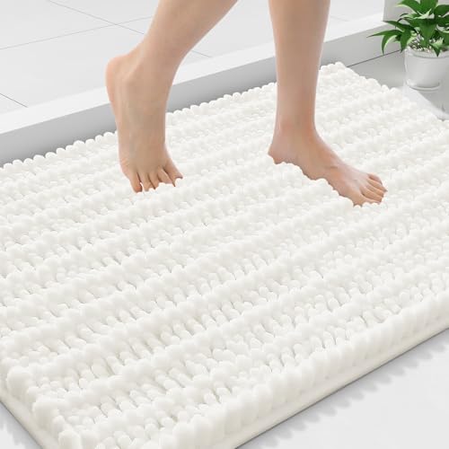 Smiry Bathroom Rugs 36X24, Extra Soft Rubber Backing Chenille Bath Mats | Ivory Machine Washable Non Slip Quick Dry Bath Mats for Bathroom Floor, Tub, Shower, Home Decor Accessories - color: Ivory, size: 36'' X 24''