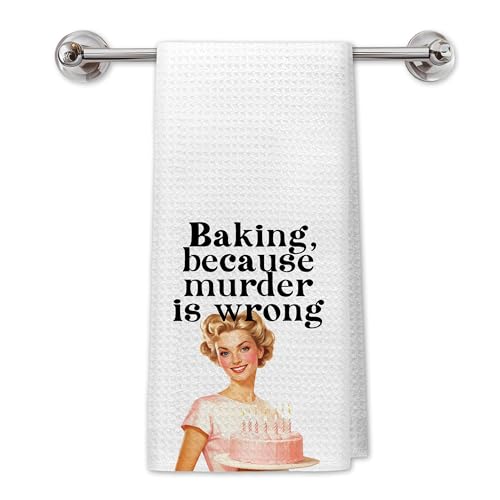 Funny Retro Housewife Bake Kitchen Towels, Gifts for Women Baking Lovers Dish Tea Towels for Kitchen Decor, Baking Because Murder is Wrong Decorative Hand Towels, 16x24 Inch - color: Retro Housewife Towels