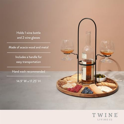 Twine Wine Flight & Cheese Caddy Wine Accessories and Cheese Board Accessories, Charcuterie Boards Accessories and Wine Decor Acacia Wood and Metal Set of 1 - style: Wine and Cheese Caddy
