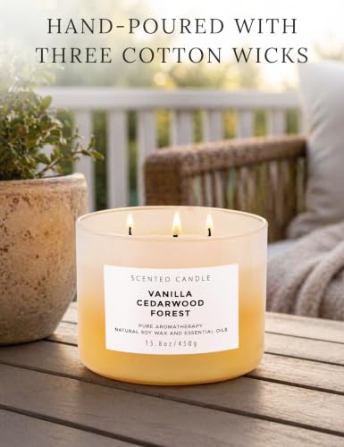 Vanilla Cedarwood Forest 3 Wick Soy Scented Candle for Men & Women, 15.8oz | Balsam, Fir & Clove Notes, Aromatherapy, Warm & Woody, Clean Burn, Fall & Winter, Home & Office, Birthday & Housewarming Gift