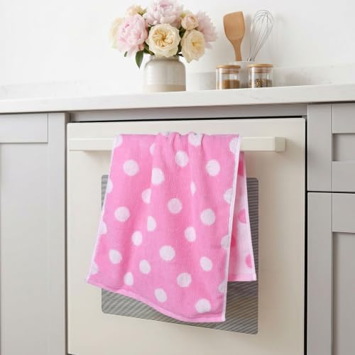 Jacquotha 2-Piece Pink Hand Towels (Polka Dot), Cotton Face Towel, 13"x29" | Cute Cotton Kitchen & Bathroom Towels, Classic Aesthetic Decor