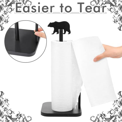 Leinuosen Cabin Bear Paper Towel Holder Farmhouse Bear Wooden Paper Towel Holder Black Bathroom Countertop Accessories Kitchen Stand Organizer Standing Apartment Decor Housewarming Gift - style: Black Bear