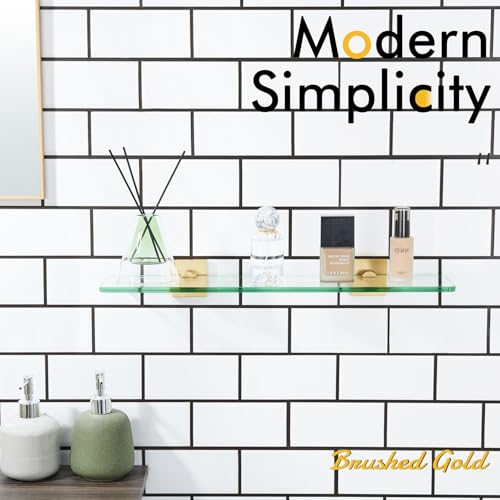 KOKOSIRI Wall Shelves 20-Inch Floating Tempered Glass Shelf Bathroom Hardware Kitchen Hanging Rack Shower Storage, Brushed Gold Stainless Steel B1107BG-L20 - color: Brushed Gold, size: 20-Inch
