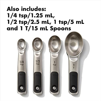 OXO Good Grips Stainless Steel Measuring Cups and Spoons 8-Piece Set | Magnetic Handles for Easy Nesting Storage, Non-Slip Grip, Etched Measurement Markings, Baking Tools, Dry and Liquid Measuring - size: 8 count, style: Set