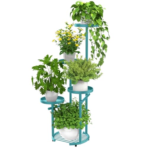 TOSKING Tall 5-Tier Metal Corner Plant Stand, 38-Inch Anti-Tip, Blue | Space-Saving Round Design | Vertical Plant Display | Heavy-Duty Construction | Pet-Friendly | Indoor/Outdoor Use - color: Blue, size: 5tier Rd