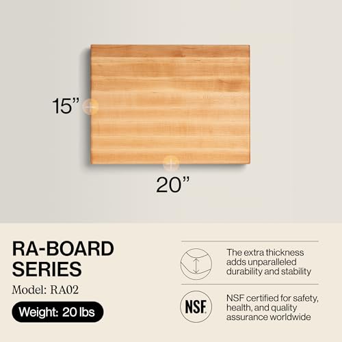John Boos RA-Board Series Rectangular Wood Bamboo Maple Cutting Board 20”x15” – 2.25” Thick, 20-lb Reversible Butcher Block with Edge-Grain & Finger Grips – Made in the USA - color: Maple, size: 20"L x 15"W