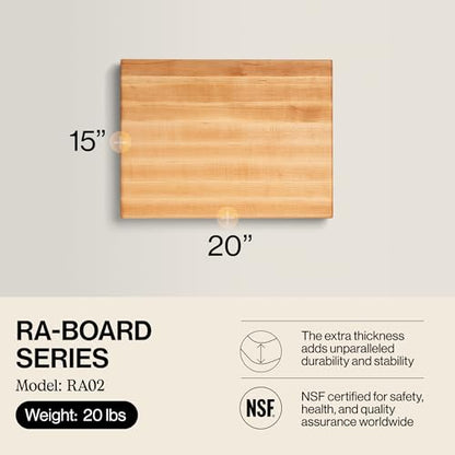 John Boos RA-Board Series Rectangular Wood Bamboo Maple Cutting Board 20”x15” – 2.25” Thick, 20-lb Reversible Butcher Block with Edge-Grain & Finger Grips – Made in the USA - color: Maple, size: 20"L x 15"W