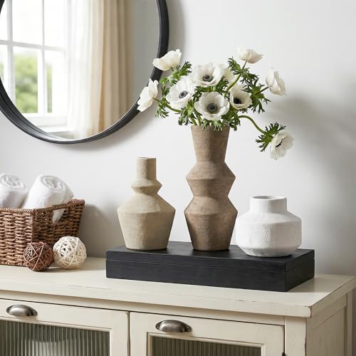 DREAMLOOM Modern Modern Ceramic Vase Set of 3, Classic | Funnel Shaped, Farmhouse Rustic, Pampas Grass, Home Decor, Living Room Bedroom Kitchen Shelf Centerpiece - color: Antique Bronze - Funnel-shaped