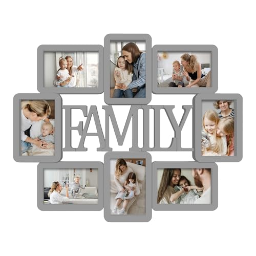 Jerry & Maggie 8 Opening Family Photo Frame 4×6 Frames Family Wall Decor, PVC Gallery Picture Frames Collage Wall Decor for 4×6 Pictures, Stylish & Durable, Ashes - color: Ashes, size: Family/ Cut-Out
