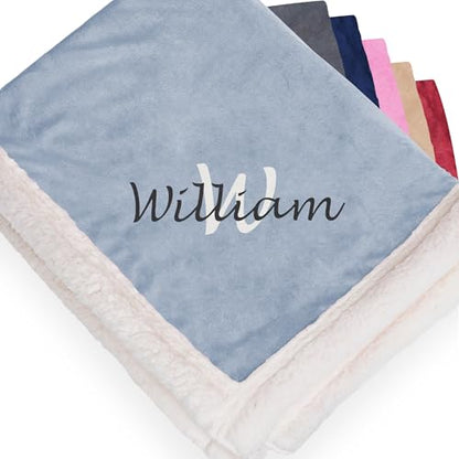 Personalized Sherpa Blanket - Reversible Custom Blanket with Micro Mink & Faux Lambswool, Throw Blankets for Bed & Couch - Light Blue (50"x60") - color: Light Blue