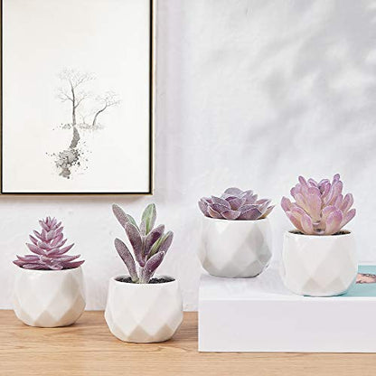 CADNLY Fake Succulent Plant Set Desk Plants Faux Succulents Pots Mini Purple Decor