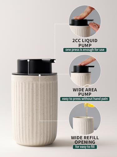 Bosilunlife Soap Dispenser and Toothbrush Holder Set - Dish Hand Soap Dispenser Bathroom Set Ceramic Bathroom Counter Soap Toothbrush Holder Set Beige Bathroom Accessories Set - color: Beige Cylinder Stripes Liquid Pump & Toothbrush Holder
