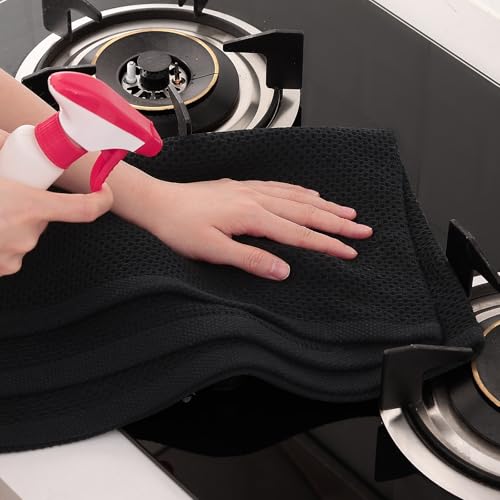 Homaxy 100% Cotton Oversized Waffle Weave Kitchen Towels 8-Pack, Black | 20 x 28 Inches, Ultra Soft Absorbent Dish Towels, Quick Drying Large Cleaning Towels - color: Black, size: 20 X 28 - 8 Pack
