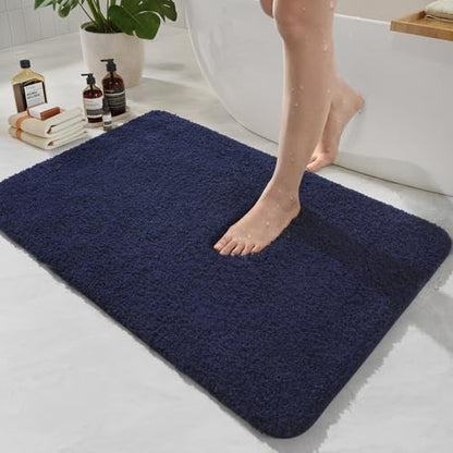 Navy Blue Bathroom Rug Set 2 Piece Bath Mat 21x34 U Shape Toilet Rug 21x21 | Absorbent,Washable,Non Slip Bathroom Rugs Sets,Contour Mat for Toilet - color: Navy Blue