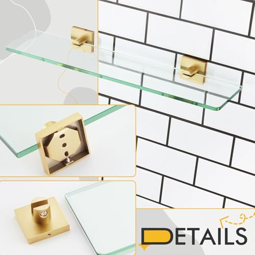 KOKOSIRI Wall Shelves 20-Inch Floating Tempered Glass Shelf Bathroom Hardware Kitchen Hanging Rack Shower Storage, Brushed Gold Stainless Steel B1107BG-L20 - color: Brushed Gold, size: 20-Inch
