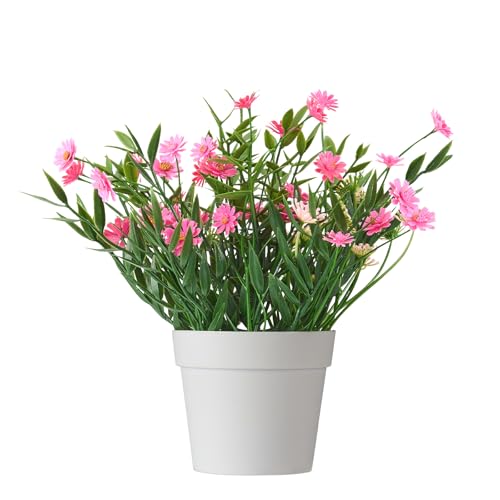 Fake Plants Daisy for Bathroom Decor, Small Potted Artificial Plants Indoor for Shelf Desk Home Bathroom Farmhouse Room Coffee Table Decor, Pink - color: Pink
