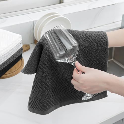 100% Cotton Kitchen Towels and Dishcloths Set, Pack of 8 Super Absorbent 16" x 25" Kitchen Towels and 13" x 13" Dish Cloths (400 GSM) - color: White Grey Black Set, style: 8-Piece Set