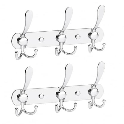 YUNISS Coat Rack Wall Mounted，5 Tri Stainless Steel Coat Hook for Coat Hat Robes Towel in Mudroom Entryway (Sliver, 2 Pack 3 Hook) - color: Sliver, size: 2 Pack 3 Hook