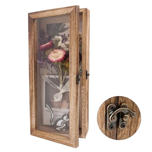 5x12.5 Shadow Box Frame in Carbonized Color with Linen Back | Shadow Box Frame with Paulownia Wood and Real Glass Cover,Display Case for Collectibles,Pictures,Wall or Tabletop Display - color: Wood, size: 5*12.5