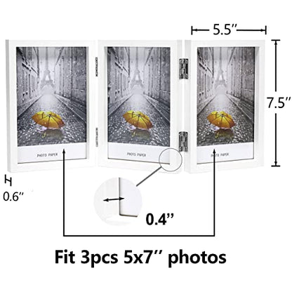 WUTL 3 Picture Frame Triple Collage 5x7 Frames with Real Glass White | Trifold Photo Frame, Hinged Foldable, Crystal Clear Real Glass - color: White, size: 5x7