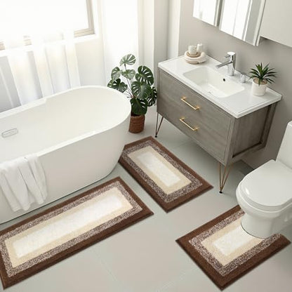 Bsmathom Bathroom Rug Sets 3 Piece, Non Slip Washable Bath Mats, Dark Coffee - color: Dark Coffee, size: 18"x26"+18"x48"+U Shape 20"x24"
