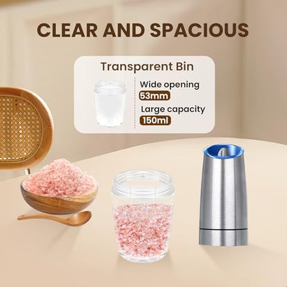 Battery Gravity Salt Pepper Grinder Set, 2 Pack (Silver) | Gravity Automatic Grinder With LED Light & Adjustable Roughness, Each Requires 6 AAA Batteries For Kitchen Daily Seasoning - color: Battery/Set/Silver
