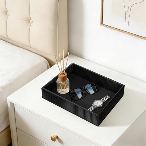 SITHON Valet Tray Desk Organizer PU Leather Catchall | Bedside Vanity Tray Nightstand Caddy Coin Box Key Jewelry Storage Organizer, Graduation, Stripe Black - color: Stripe Black