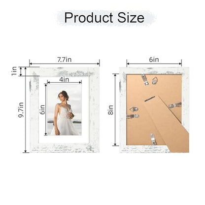 iRahmen 6x8 Picture Frame with Mat 4x6 - High Definition Real Glass Wooden Photo Frames for Tabletop Display and Wall Mounting (Distressed White, Set of 4) - color: Distressed White, size: 6X8