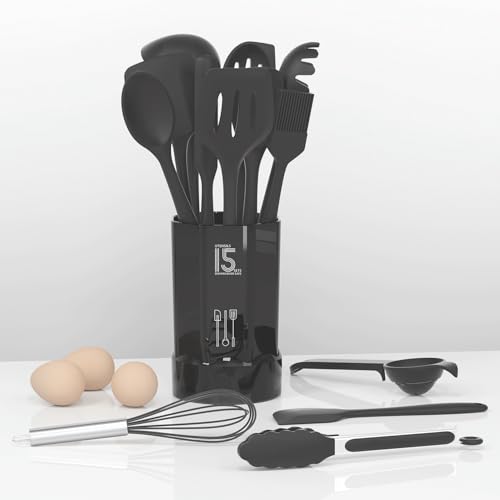 AOTHOD Silicone Cooking Utensils Set - 446°F Heat Resistant Kitchen Utensils,Spatula Sets,Turner Tongs,Spoon,Kitchen Utensil Gadgets Tools Set for Nonstick Cookware,Dishwasher Safe BPA Free (Gray) - color: Gray