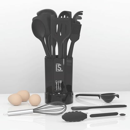 AOTHOD Silicone Cooking Utensils Set - 446°F Heat Resistant Kitchen Utensils,Spatula Sets,Turner Tongs,Spoon,Kitchen Utensil Gadgets Tools Set for Nonstick Cookware,Dishwasher Safe BPA Free (Gray) - color: Gray