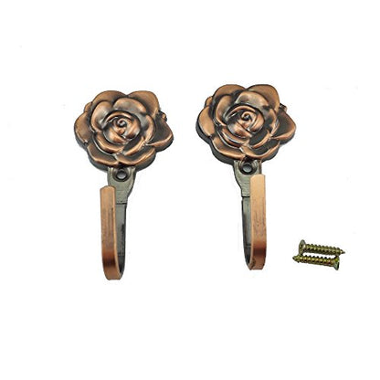 Yueton® Pack of 2 Vintage Rose Pattern Coat Hat Handbags Towel Single Hook Metal Hanger Wall Mount (Red Copper)