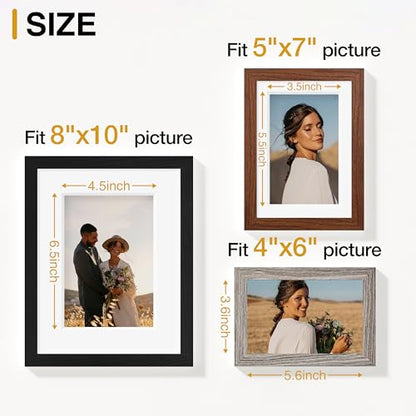 Vittanly 10 Pack Gallery Wall Frame Set, Black, Walnut Brown, Dark Grey | Gallery Wall Frame Set: 2pcs 8x10, 4pcs 5x7 & 4pcs 4x6 Photos for Wall & Table, Picture Frames made of Engineered Wood - color: Black & Walnut Brown & Dark Grey