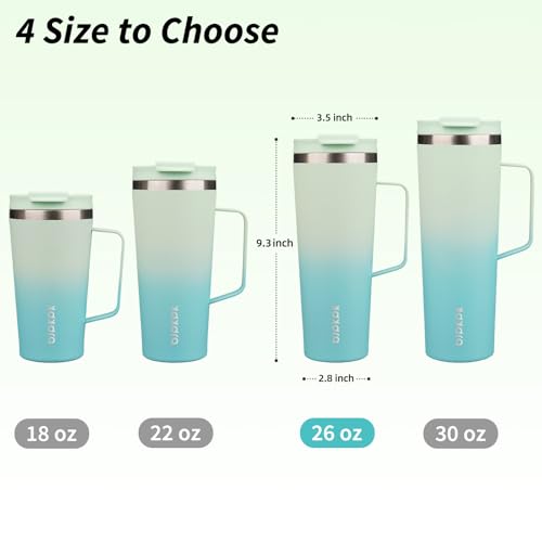 BJPKPK 26oz Insulated Tumbler with Handle, Lid & Straw, Stainless Steel | Double Wall Vacuum Insulated Coffee Travel Mug - Keeps Cold & Hot, BPA Free, Cupholder Fit for Office, Gym & Travel - color: Mint, size: 26 Ounces