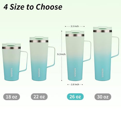 BJPKPK 26oz Insulated Tumbler with Handle, Lid & Straw, Stainless Steel | Double Wall Vacuum Insulated Coffee Travel Mug - Keeps Cold & Hot, BPA Free, Cupholder Fit for Office, Gym & Travel - color: Mint, size: 26 Ounces