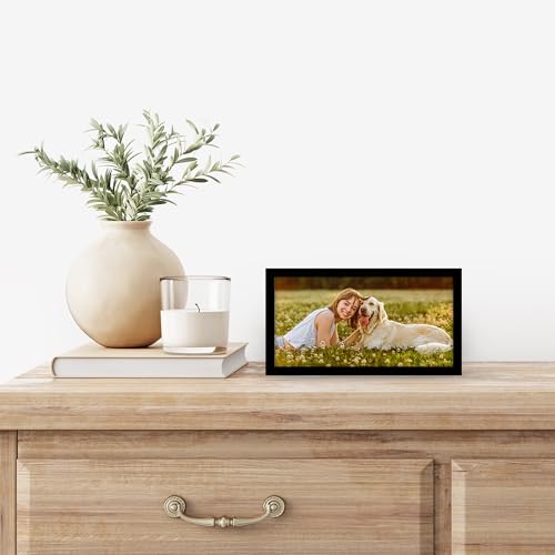 Americanflat 4x8 Picture Frame - Slim Molding - Black | Shatter-resistant glass, wall or tabletop display with included easel, triangle hangers included, secure turn-tab backing - color: Black, size: 4x8