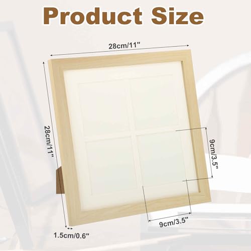 MECCANIXITY 11x11 Collage Picture Frame, Displays 4Pcs 3.5x3.5 Pictures with Mat, Solid Oak Wood Clear Acrylic Sheet Wall Mounting and Tabletop Display, Natural Wood, 1Pcs - color: Natural Wood