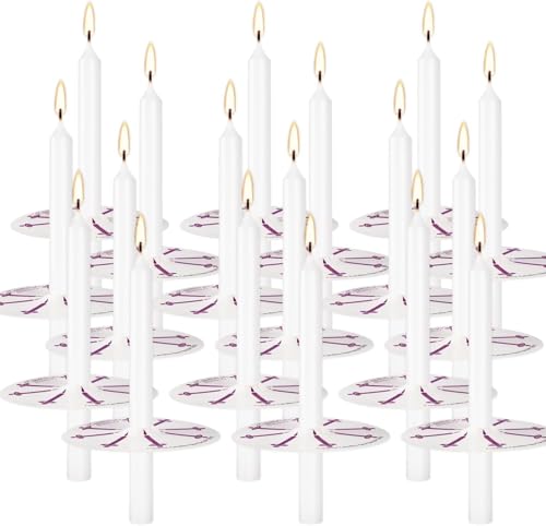 100 pcs Church Candles with Drip Protectors for Devotional Candlelight Vigil Service, Unscented White 5" H X 1/2" D, No Smoke, Shabbat, Praye - color: 100 White