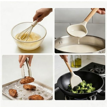 Silicone Cooking Utensil Set,12 PCS Cooking Kitchen Utensils Set, Nonstick Kitchen Utensils 446°F Heat-Resistant Cookware Kitchen Tools of Spoon,Brush,Whisk,Spatula,Turner Tongs (Khaki) - color: Khaki