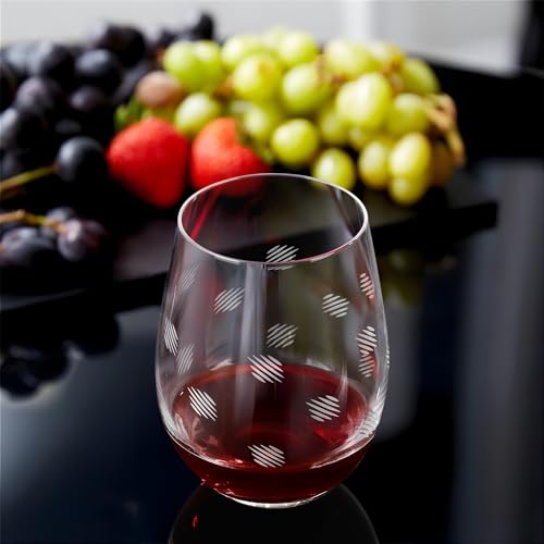 Joeyan Etched Stemless Wine Glasses,Hand Blown Drinking Glass Cups Wine Tumbler with Line Patterns,Carved Large Cocktail Whiskey Glasses,Gift for Party Wedding,4 Pack,17.5 oz,Dishwasher Safe - color: Geometry Theme