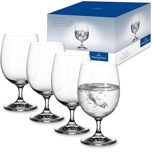 Villeroy & Boch La Divina Collection Water Goblet, Set of 4, Crystal Glass, 11 oz Capacity, Clear | Crystal glass water goblets, made in Europe, dishwasher safe, dress up water service for stylish occasions - style: Water goblet